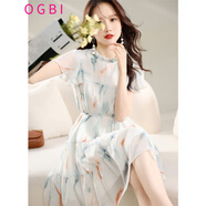 OGBI奧特萊斯折扣店撤柜女裝女神氣質(zhì)連衣裙夏季法式收腰顯白裙子 花色 S