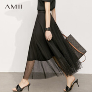 AMII女裝2025夏季新款仙氣法式減齡半身裙仙女裙拼接網(wǎng)紗裙子 黑色 S 155/64A