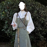 IXRP衣服女裝夏天牛仔裙連衣裙牛仔背帶裙女夏季2025新款水洗毛邊復古 【套裝】牛仔背帶裙+白色襯衣 S