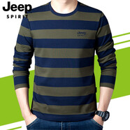 JEEP SPIRIT吉普休閑長(cháng)袖t恤男純棉條紋體恤衫簡(jiǎn)約圓領(lǐng)打底套頭男裝上衣6905 軍綠色 XL