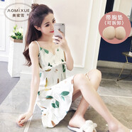 奧蜜雪帶胸墊的睡裙女夏季純棉吊帶背心性感全棉夏天可外穿睡衣 D-522 M （適合體重85-105斤）