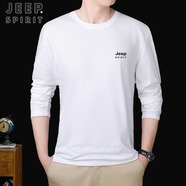 JEEP SPIRIT吉普新款春秋季純棉長(cháng)袖t恤男士圓領(lǐng)秋衣打底衫寬松內搭上衣體恤 白色 3XL（建議165~180斤）