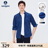 Navigare意大利小帆船燈芯絨襯衫男士秋冬季純棉抗菌襯衣保暖休閑寸衫男 暗珠寶藍 L /40