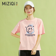 米子旗國潮風短袖t恤女2025新款夏季純棉半袖寬松版情侶裝男 5767胸前大 淺粉色 L 110-120斤