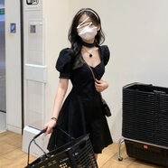 薇戀夢(mèng)嵐 魚(yú)骨束腰裙泡泡袖連衣裙女夏季2022新款設計感小眾法式復 黑色優(yōu)質(zhì)版 M