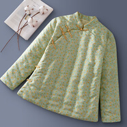 木吻手工純棉花中式盤(pán)扣棉襖棉衣服裝女士中國風(fēng)保暖加厚上衣秋冬季 清新綠 XL（建議體重110-125斤）