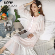 仙夢(mèng)莎 公主睡裙女宮廷蕾絲網(wǎng)紗純棉長(zhǎng)袖睡衣仙女長(zhǎng)裙秋春夏女士家居服 8817粉色 L
