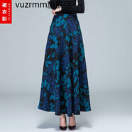 vuzrmm品牌2022秋冬休閑潮牌復(fù)古半身裙長裙女大擺A字裙氣質(zhì)高腰半截裙 A4藍葉子 定制；留言腰圍裙長不退換