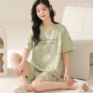 睡衣女夏季純棉短袖短褲帶胸墊休閑透氣女士家居服夏天薄款套裝 YSD-13010 2XL 建議【120-130】
