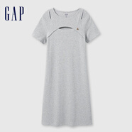 GAP女裝夏季鏤空小熊刺繡針織短袖連衣裙時(shí)尚465047 灰色 XS (155/76A)亞洲尺碼