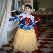 蓓然美女童公主裙2025夏白雪公主連衣裙兒童演出禮服蓬蓬童裙生日禮物 白雪公主裙長(cháng)袖+披風(fēng)+紅色發(fā)箍 100碼