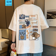 埖煦純棉短袖t恤男2022夏季新款情侶裝短袖夏季男裝潮流港風(fēng)印花短袖T恤夏裝設(shè)計(jì)感小眾上衣班服 貓和老鼠白色 XL