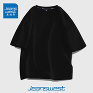 真維斯（JEANSWEST）短袖t恤男ins潮牌2024春夏季男女寬松oversize半袖衣服美式高街男 黑色 純色 XL【推薦135-155斤】