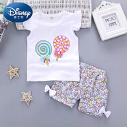 迪士尼（Disney）女寶寶夏裝新款韓版女童套小童衣服短袖套裝0-1-3歲2洋氣童裝 棒棒糖套裝白色 110