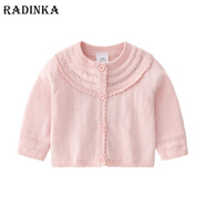 Radinka2025春秋新款嬰兒毛衣空調(diào)衫兒童女寶寶針織外套純棉洋氣女童BLF 短款/粉色鏤空小開衫-01 【尺碼偏小】 100 CM