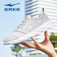 鴻星爾克男鞋黑色2025新款冬季運動(dòng)鞋軟底減震防滑皮面防水男士軟底跑步鞋 淺灰-3162防水皮面 43