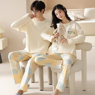 黛姿馨2套價(jià) 情侶睡衣春秋款純棉一男一女長(cháng)袖卡通家居服秋季可外穿套裝 T96818【100%純棉】 L 女+男3XL