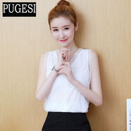 夏季小背心女韓版寬松無(wú)袖蕾絲小清新吊帶上衣外穿打底衫內搭短款 白色 S