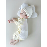 迷曼魅兒童夏季睡衣嬰兒護肚開(kāi)衫連體衣男女寶寶后背透氣網(wǎng)睡袋薄棉短袖 淺黃色 短袖后背涼快睡袋 80cm