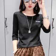 在禮七分袖t恤女新款2025年衣服寬松時尚中袖女款短袖百搭上衣潮流 七分袖-黑 S