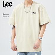 Lee ryetom香港潮牌重磅棉夏季短袖t恤男美式寬松大碼純棉打底短白t 杏色 S 90-110斤