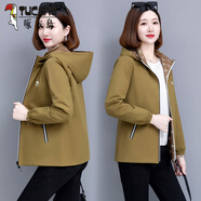 啄木鳥(niǎo)兩面穿外套女春秋2024新款中年媽媽休閑防風(fēng)防水沖鋒l衣風(fēng)衣夾克 橄欖綠【雙面穿外套】 3XL建議140-155斤