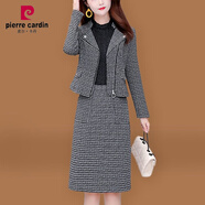 皮爾卡丹（pierre cardin）小香風(fēng)套裝2024新款連衣裙女春秋高級(jí)長(zhǎng)袖貴夫人時(shí)尚連衣裙 灰色(兩件裝)-春秋款 4XL (適合136-145斤)