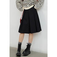 彌古黑色a字半身裙女春秋2024新款小個(gè)子赫本半裙微胖顯瘦遮跨百褶裙 大褶半裙（黑色） L