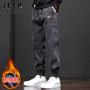 JEEP SPIRIT吉普休閑褲男秋冬季韓版束腳褲子男士寬松工裝褲 灰色加絨 M