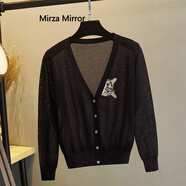 Mirza Mirror針織衫披肩夏季外搭開(kāi)衫女裝亞麻空調衫短款的小外套 黑色 夏季 可愛(ài)貓刺繡 S 80-90斤