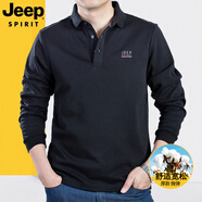 JEEP SPIRIT吉普休閑長(zhǎng)袖t恤男商務(wù)簡(jiǎn)約寬松POLO翻領(lǐng)男士體恤打底衫 PS0037黑色 XL碼建議155-175斤左右
