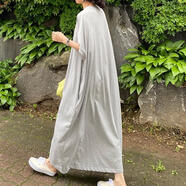 XEYC睡裙女超長(cháng)夏天長(cháng)款睡裙到腳踝的特大碼300斤休閑蝙蝠袖t恤裙女胖 淺灰色 4XL [240-300斤]