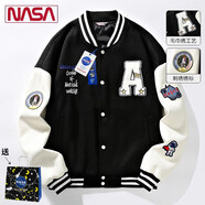 NASA URBAN春季外套潮流百搭夾克男棒球服男裝休閑秋冬季潮流男士衣服男外套 669黑色 M (90-110斤)