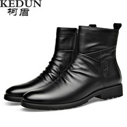 柯盾（KEDUN）男靴秋冬季真皮英倫皮靴子男高幫皮鞋加絨切爾西靴保暖防水馬丁靴 黑色單鞋（內(nèi)增高6cm） 42