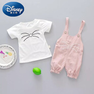 迪士尼（Disney）女寶寶夏裝套裝0到1周歲2至3多嬰兒衣服短袖短褲女童裝韓版潮時尚 短袖背帶鼠粉 100 建議2-3歲左右寶