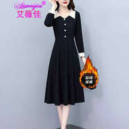 艾薇佳大碼女裝200斤胖mm加肥加大春款連衣裙胖女人時(shí)尚顯瘦的大碼裝 黑色加絨 5XL （建議180-200斤）