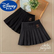 迪士尼（Disney）女童百褶裙半身裙秋冬呢子2024春秋新款洋氣格子中大童兒童短 灰色小熊呢子加厚短裙 160cm