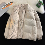木皓 兩面穿棉服男秋冬季棉衣加厚寬松休閑保暖棉襖羽晉江絨服外套男 杏色 XL