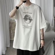 嘉曄（JIAYE）加肥加大碼短袖t恤男寬松簡(jiǎn)約打底衫百搭五分袖上衣夏季胖子體恤 地球白色 XL
