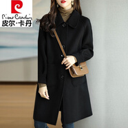 皮爾卡丹（pierre cardin）品牌毛呢外套女2025秋冬新品大號女裝韓版修身氣質(zhì)中長款呢子大衣 常規(guī) 黑色(款) L 參考100-113斤