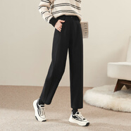 逸陽(yáng)九分鐮刀褲女冬季加絨加厚高腰遮肉顯瘦百搭醋酸羊毛哈倫褲子 黑色 加絨 28