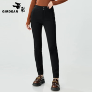 哥弟（GIRDEAR）女裝高腰寬腰頭設(shè)計(jì)保暖磨毛修身休閑小腳褲女1100525 黑色 M (3碼)