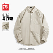 名創(chuàng)優(yōu)品（MINISO）格子襯衫男2025復(fù)古休閑長袖外套大碼日系vintage潮牌工裝襯衣男 【牛津紡】杏色 60%棉 40%滌綸 L 175(30天質(zhì)量問題全額退)