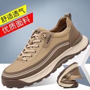 羅蘭船長(cháng)【官方名品 原裝直郵】【品牌男鞋 牛皮輕奢】商務(wù)休閑鞋超輕舒適 A款-沙色 41 標準皮鞋尺碼