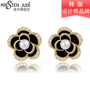KRISTEN JUDI黑色耳環(huán)女銀針氣質(zhì)花朵珍珠耳釘小眾設計高級感耳飾品牌耳墜送禮 黑色牡丹花耳環(huán)-金色
