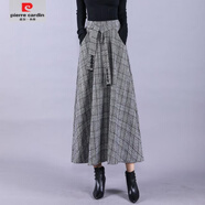 皮爾卡丹（pierre cardin）2025秋冬新款冬季高腰毛呢復古格子中長(cháng)款加厚大擺傘裙a字半身裙 淺灰 L (110-123斤)