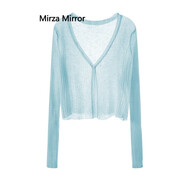 蜜莎蜜拉（Mirza Mirror）配吊帶小披肩夏季冰絲外搭短款薄上衣防曬針織開衫女空調(diào)衫外套 藍(lán)色 XL