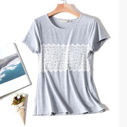 必菩簡(jiǎn)約歐美夏裝棉質(zhì)防凸點(diǎn)打底衫圓領(lǐng)拼接花邊T恤女短袖ins洋氣潮 麻灰色 L
