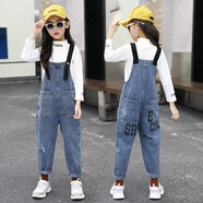 雷公仔童裝女童牛仔背帶褲2025春秋季兒童褲子春秋裝洋氣中大童女孩長褲 91058不加絨 140