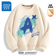 真維斯（Jeanswest）加絨衛衣男重磅基礎款百搭黑色大碼秋冬可愛(ài)熊貓圓領(lǐng)男生長(cháng)袖外套 【重磅羊羔絨】淺米(大優(yōu)秀加) XL (180) (不起球不掉色)